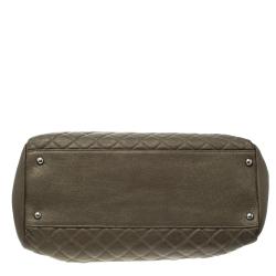 Pre Owned Chanel Khaki Quilted Leather Large Just Mademoiselle Bowling Bag