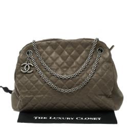 Pre Owned Chanel Khaki Quilted Leather Large Just Mademoiselle Bowling Bag