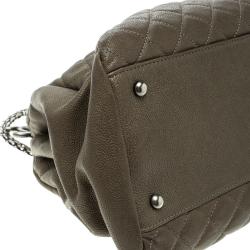 Pre Owned Chanel Khaki Quilted Leather Large Just Mademoiselle Bowling Bag