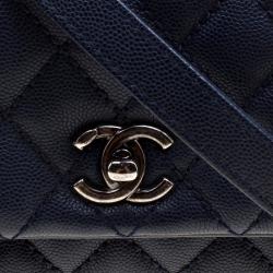 Pre Owned Chanel Navy Blue Quilted Caviar Leather Mini Coco Top Handle Bag