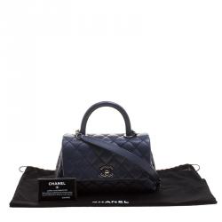 Pre Owned Chanel Navy Blue Quilted Caviar Leather Mini Coco Top Handle Bag