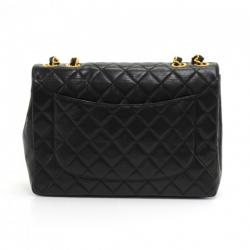 Pre Owned Chanel Black Quilted Leather Jumbo Vintage Classic Flap Bag