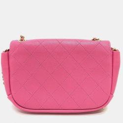 مملوكة مسبقًا حقيبة كتف شانيل سي سي كو كو مارك حافة سلسلة جلد العجل وردي