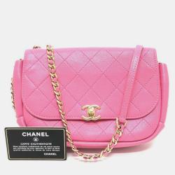 مملوكة مسبقًا حقيبة كتف شانيل سي سي كو كو مارك حافة سلسلة جلد العجل وردي