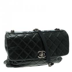 مملوكة مسبقًا Chanel Dark Green Quilted Leather Classic Flap Shoulder Bag