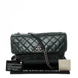 مملوكة مسبقًا Chanel Dark Green Quilted Leather Classic Flap Shoulder Bag