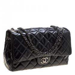 Pre Owned Chanel Black Quilted Leather Jumbo Classic Single Flap Bag