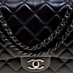 Pre Owned Chanel Black Quilted Leather Jumbo Classic Single Flap Bag
