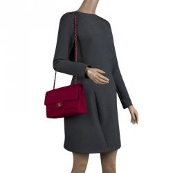 Pre Owned Chanel Magenta Quilted Jersey Medium Classic Single Flap Bag