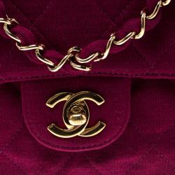 Pre Owned Chanel Magenta Quilted Jersey Medium Classic Single Flap Bag