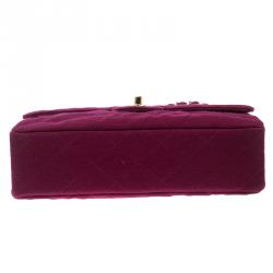 Pre Owned Chanel Magenta Quilted Jersey Medium Classic Single Flap Bag