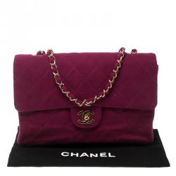Pre Owned Chanel Magenta Quilted Jersey Medium Classic Single Flap Bag