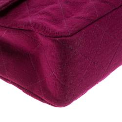 Pre Owned Chanel Magenta Quilted Jersey Medium Classic Single Flap Bag