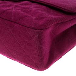 Pre Owned Chanel Magenta Quilted Jersey Medium Classic Single Flap Bag