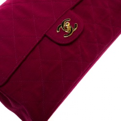 Pre Owned Chanel Magenta Quilted Jersey Medium Classic Single Flap Bag