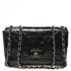 Pre Owned Chanel Black Quilted Leather Maxi Classic Single Flap Bag
