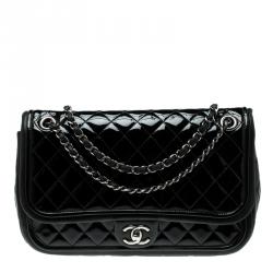 Pre Owned Chanel Black Quilted Patent Leather Classic Flap Bag