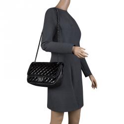 Pre Owned Chanel Black Quilted Patent Leather Classic Flap Bag