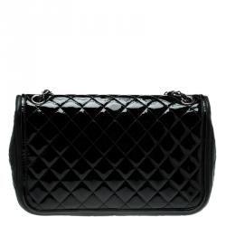 Pre Owned Chanel Black Quilted Patent Leather Classic Flap Bag