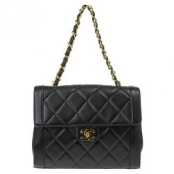 Pre Owned Chanel Black Lambskin Square Flap Bag