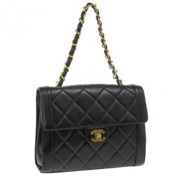 Pre Owned Chanel Black Lambskin Square Flap Bag