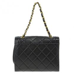 Pre Owned Chanel Black Lambskin Square Flap Bag