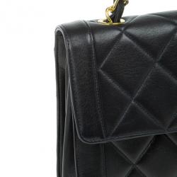 Pre Owned Chanel Black Lambskin Square Flap Bag
