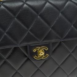 Pre Owned Chanel Black Lambskin Square Flap Bag
