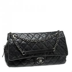 مملوكة مسبقًا حقيبة شانيل إيزي ف لاب جلد كافيار أسود مبطن كبيرة