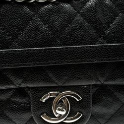 مملوكة مسبقًا حقيبة شانيل إيزي فلاب جلد كافيار أسود مبطن كبيرة