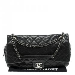 مملوكة مسبقًا حقيبة شانيل إيزي فلاب جلد كافيار أسود مبطن كبيرة