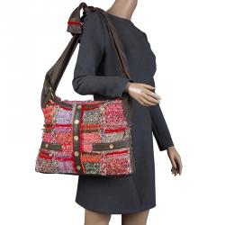 مملوكة مسبقًا حقيبة شانيل غيرل كبيرة جلد وشراشيب تويد متعددة الألوان/ كاكية