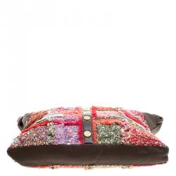 مملوكة مسبقًا حقيبة شانيل غيرل كبيرة جلد وشراشيب تويد متعددة الألوان/ كاكية