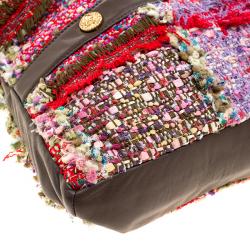 مملوكة مسبقًا حقيبة شانيل غيرل كبيرة جلد وشراشيب تويد متعددة الألوان/ كاكية