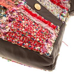 مملوكة مسبقًا حقيبة شانيل غيرل كبيرة جلد وشراشيب تويد متعددة الألوان/ كاكية