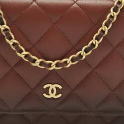 Pre Owned Chanel Classic Brown Ombre Quilted Leather Wallet On Chain