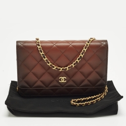 Pre Owned Chanel Classic Brown Ombre Quilted Leather Wallet On Chain