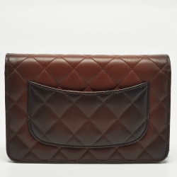 Pre Owned Chanel Classic Brown Ombre Quilted Leather Wallet On Chain