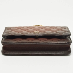 Pre Owned Chanel Classic Brown Ombre Quilted Leather Wallet On Chain