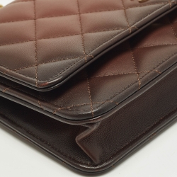 Pre Owned Chanel Classic Brown Ombre Quilted Leather Wallet On Chain