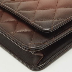 Pre Owned Chanel Classic Brown Ombre Quilted Leather Wallet On Chain