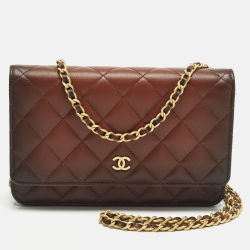 Pre Owned Chanel Classic Brown Ombre Quilted Leather Wallet On Chain