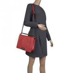 Pre Owned حقيبة شانيل بوي جلد رصاصي مبطن كبيرة