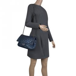 Pre Owned Chanel Blue Quilted Caviar Leather Large Easy Flap Bag