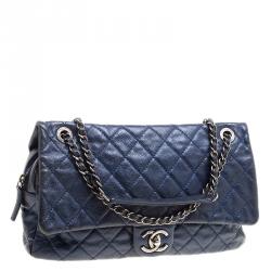 Pre Owned Chanel Blue Quilted Caviar Leather Large Easy Flap Bag