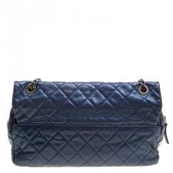 Pre Owned Chanel Blue Quilted Caviar Leather Large Easy Flap Bag