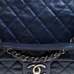 Pre Owned Chanel Blue Quilted Caviar Leather Large Easy Flap Bag