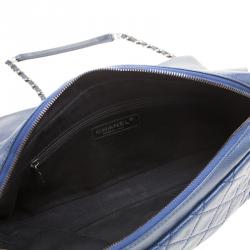 Pre Owned Chanel Blue Quilted Caviar Leather Large Easy Flap Bag