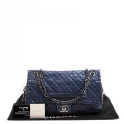 Pre Owned Chanel Blue Quilted Caviar Leather Large Easy Flap Bag