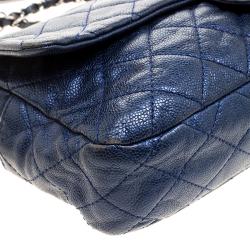 Pre Owned Chanel Blue Quilted Caviar Leather Large Easy Flap Bag